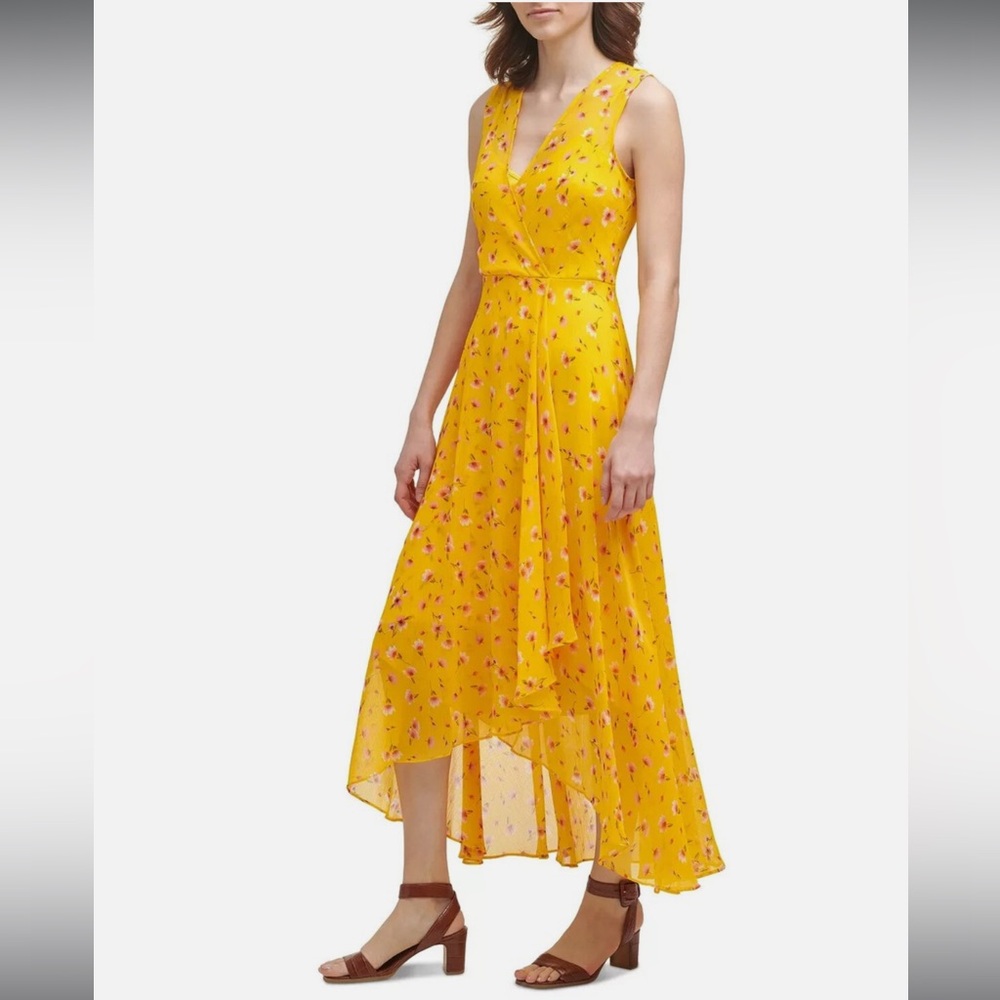 Calvin Klein Yellow Floral High Low Dress